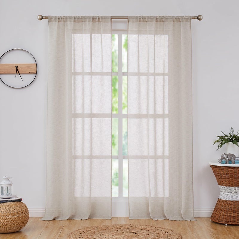 Central Park Linen Sheer Window Curtain Panels Linen Texture Solid Window Treatment Sets Drape Pairs Rod Pocket Curtains for Living and Bedroom Farmhouse 84 inches Long, 2 Panels - Image 1